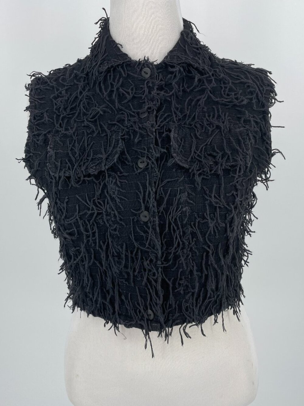 Estefanie's Black Floral Woven Thread 100% Cotton Boho Vest Size M